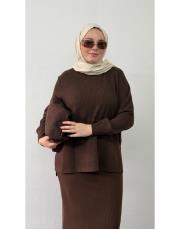 acı kahve triko kalem etekli takım 4