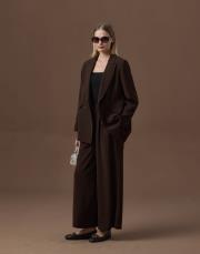 acı kahve bol formlu blazer takım 2