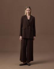 acı kahve bol formlu blazer takım 4