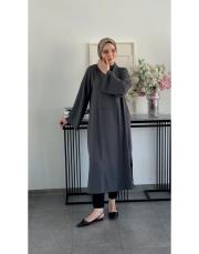 füme krep kruvaze uzun kap 6