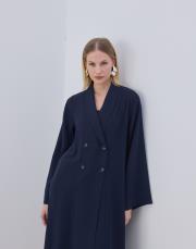 lacivert krep kruvaze uzun kap