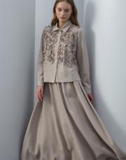 bej nakış detaylı etekli takım