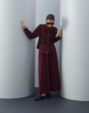 bordo nakış detaylı etekli takım