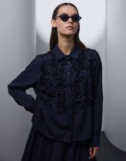 lacivert nakış detaylı etekli takım