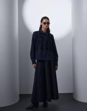 lacivert nakış detaylı etekli takım 2