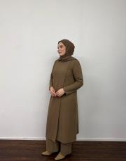 camel triko kapaklı bol form takım