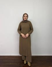 camel triko kapaklı bol form takım 2