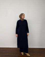 lacivert triko kapaklı bol form takım