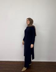 lacivert triko kapaklı bol form takım 2