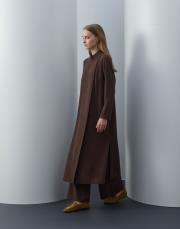 acı kahve triko kapaklı bol form takım 3