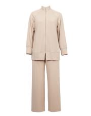 bej triko fermuarlı bol takım