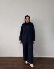 lacivert triko fermuarlı bol takım