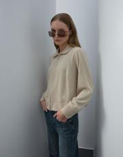 bej triko fermuarlı kısa sweat