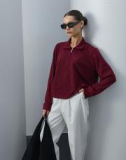 bordo triko fermuarlı kısa sweat 2