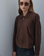 acı kahve triko fermuarlı kısa sweat 2