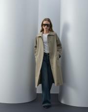 yeşil kemerli uzun trençkot