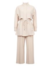 bej örme bağcık detaylı takım