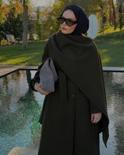 haki yün karışımlı uzun kaban 2