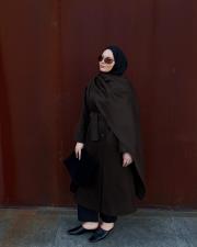 kahverengi yün karışımlı uzun kaban