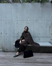 kahverengi yün karışımlı uzun kaban 2