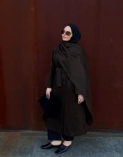 kahverengi yün karışımlı uzun kaban 3