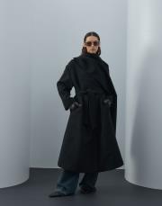 siyah yün karışımlı uzun kaban