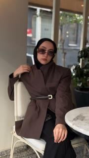 kahverengi koton blazer ceket 2