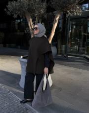 haki yün karışımlı panço 2