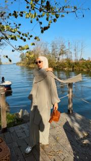 haki örme şal detaylı takım 2