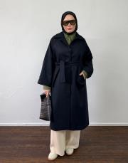 lacivert yün karışımlı kaban