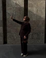 kahverengi modal omuz detaylı takım 2