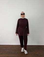 bordo modal kuşak detaylı takım