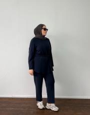 lacivert modal kuşak detaylı takım 2