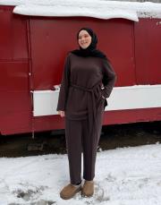 acı kahve modal kuşak detaylı takım 4