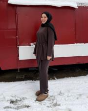 acı kahve modal kuşak detaylı takım 5