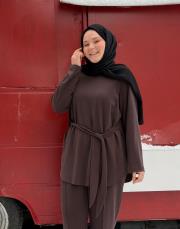 acı kahve modal kuşak detaylı takım 6