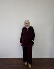 bordo modal yarım fermuarlı takım