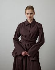 acı kahve pamuklu kemer detaylı takım 4