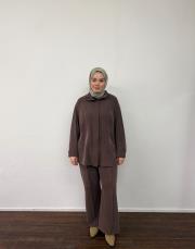 kahverengi örme sırt allerli takım