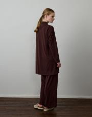 kahverengi modal karışımlı omuz detaylı takım 3