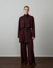 kahverengi modal karışımlı bağcık detaylı takım