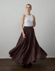 kahverengi pamuklu godeli hafif kraşlı etek 4