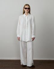 beyaz %100 keten dikiş detaylı gömlek