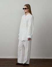 beyaz %100 keten dikiş detaylı gömlek 2