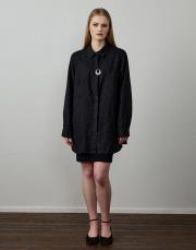 siyah %100 keten dikiş detaylı gömlek