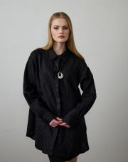 siyah %100 keten dikiş detaylı gömlek 2