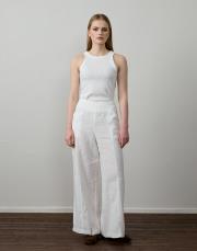 beyaz %100 keten cep detaylı pantolon