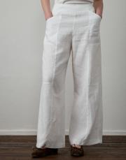 beyaz %100 keten cep detaylı pantolon 2
