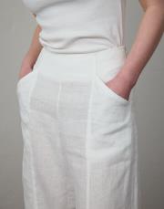 beyaz %100 keten cep detaylı pantolon 4