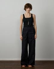 siyah %100 keten cep detaylı pantolon